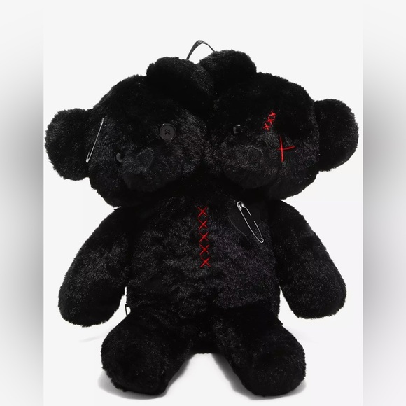 HOT TOPIC - Black Double-Headed Teddy Bear Plush Backpack !! - Picture 1 of 12